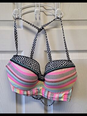 Shade & Shore Pink Black Striped Push-Up Bikini Top